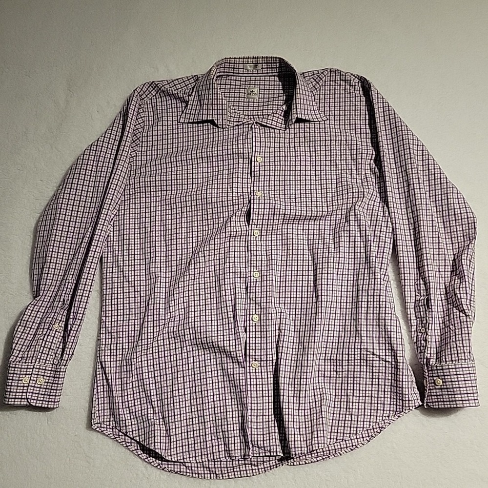 Peter Millar Shirt Purple‎ Plaid Button Down Long Sleeve Casual Men's XL